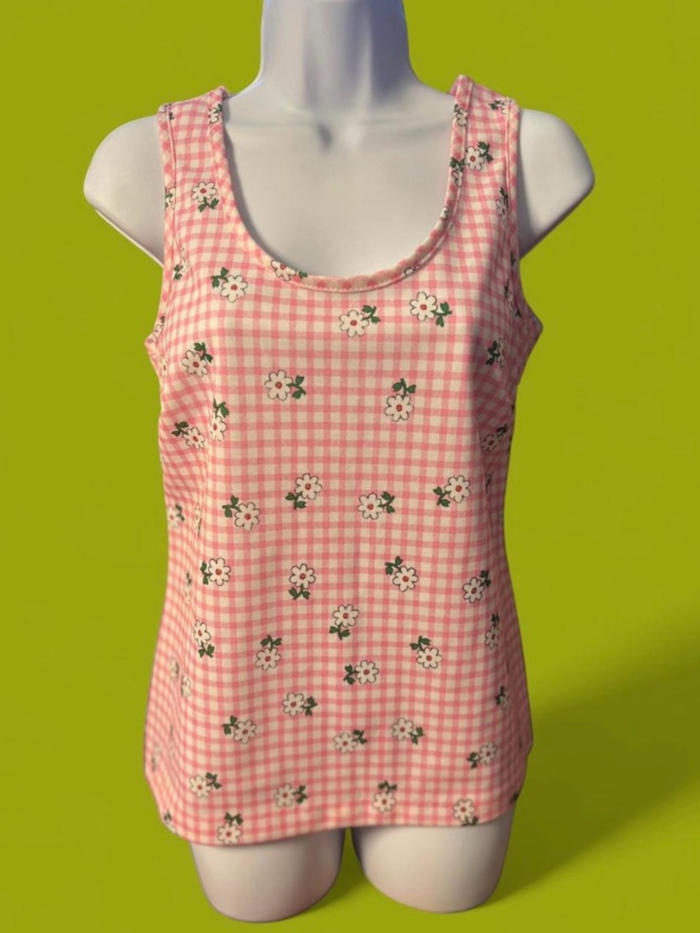 Vintage 1960’s/70’s Pink and white floral gingham tank top. Sears brand